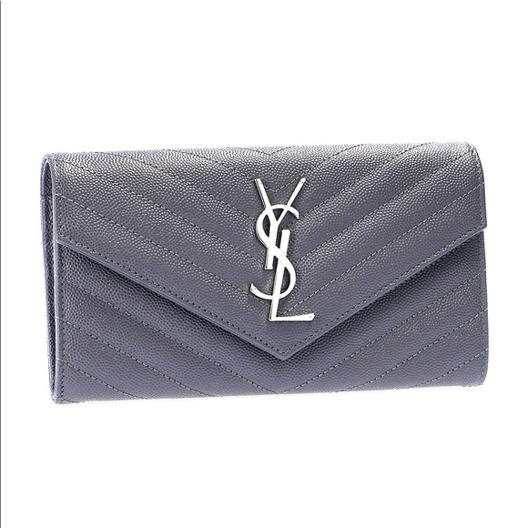 Yves Saint Laurent Handbags - YSL Logo Grain Embossed Leather Large Flap Wallet